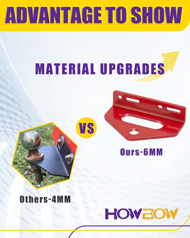 HOWBOW Zero Turn Mower Tow Hitch, 1/4"(6mm) Thick Heavy Duty Steel Universal Lawn Trailer Hitch 2"-5.1" Hole Center, Versatile Chain Slot Rugged Steel with Carriage Bolt Hardware Red - Image 2